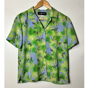90s Sag Harbor Retro Green Tropical Plant/Flower Blouse Size: 8